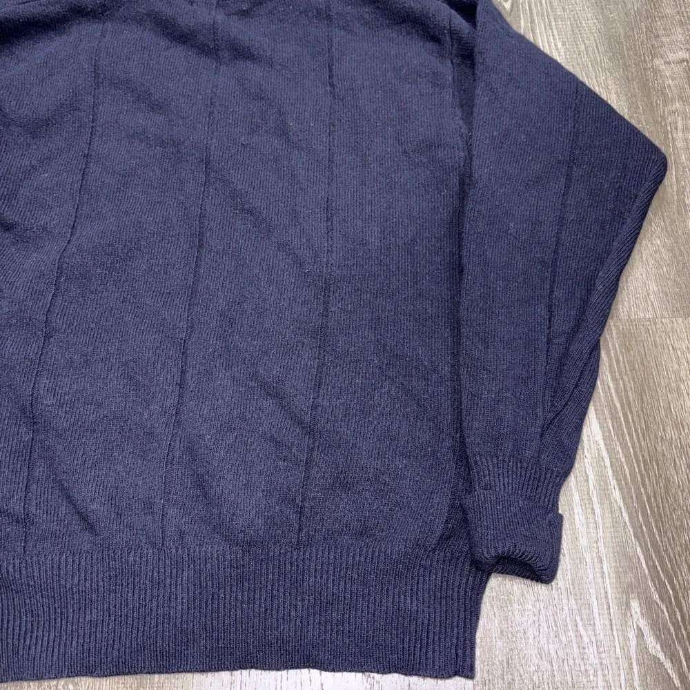 VTG YSL Yves Saint Laurent 80s LambsWool Sweater M Navy Cricket Knit Pullover
